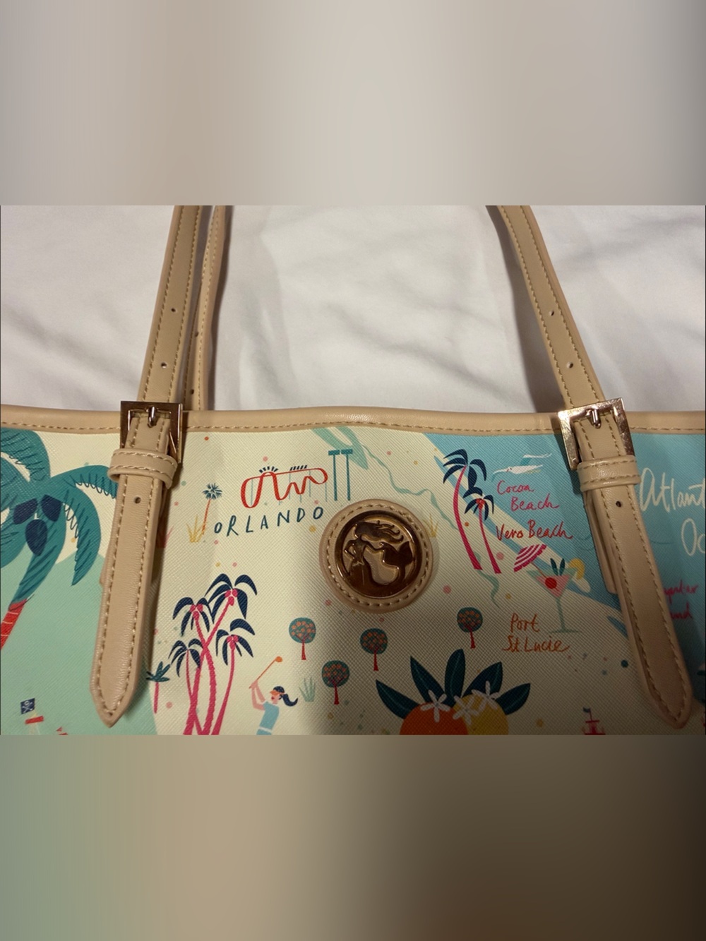 Spartina 449 Aqua Florida Map Tote with Tan Straps- Excellent condition - Picture 8 of 15